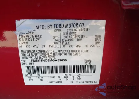 2021 Ford Explorer Platinum из США, поврежденный, VIN 1FM5K8HC5MGA59650